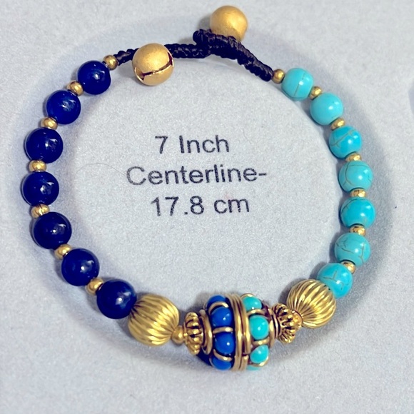 TURQUOISE BLUE COPPER BEADED ADJUSTABLE BRACELET - Picture 3 of 3